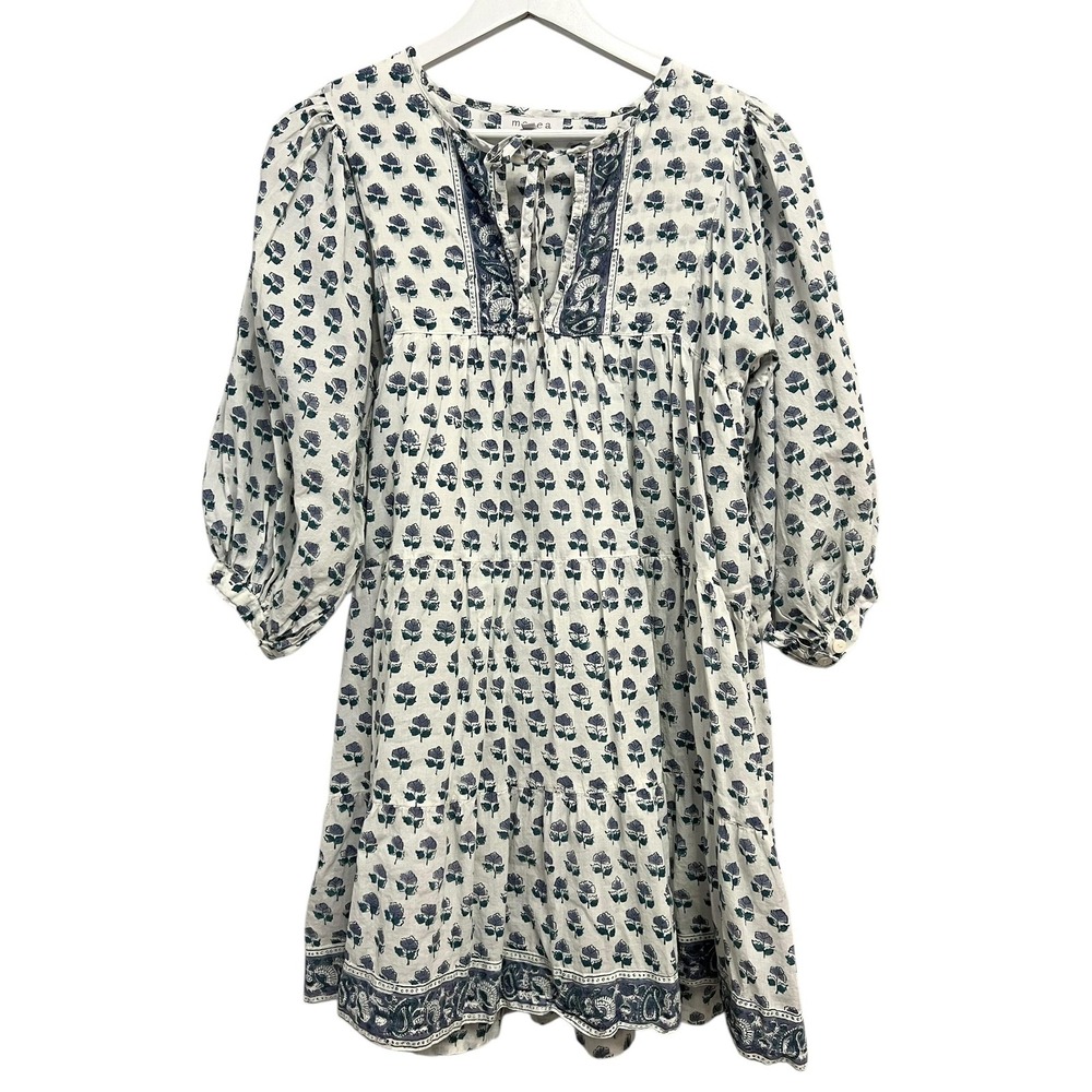 Boho Floral Mini Dress in White and Navy